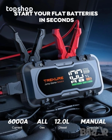 Нов джъмп стартер TREKURE 6000A / 27000mAh за бензинови/12L дизелови автомобили) с 65W бързо зареж.., снимка 2 - Аксесоари и консумативи - 51636309