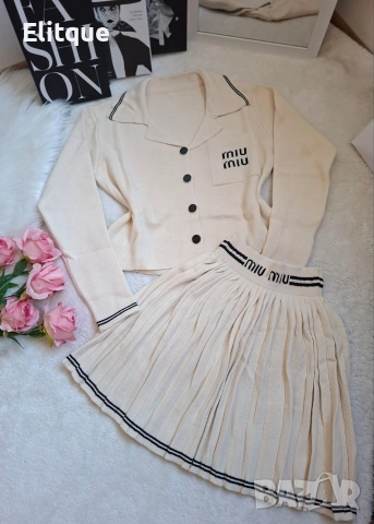дамски плетени комплекти жилетка и пола miu miu , снимка 5 - Комплекти - 52606241