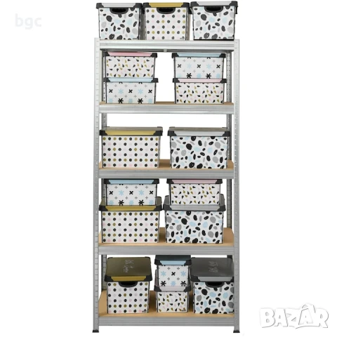Стелаж Smart Storage 954575, Метален, 180x75x40 см, 5 MDF рафта, 100 кг/рафт, Поцинкован, Монтаж със, снимка 3 - Стелажи и щандове - 50470257