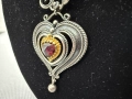 Сребърно колие с гранат и позлата - Ар Деко. №7774, снимка 5