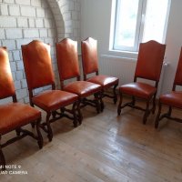 Комплект дървени столове с естествена кожа, снимка 1 - Столове - 41812416