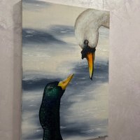 Картина “Лебед и патица”, снимка 2 - Картини - 41521296