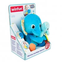 WINFUN Плюшен слон с бебе слонче-дрънкалка LITTLE PALS 191, снимка 3 - Плюшени играчки - 36032159