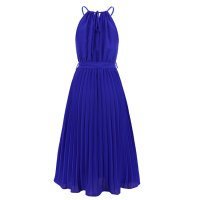 Дамска едноцветна миди рокля с плисирани халтери, 5цвята - 023, снимка 5 - Рокли - 40534214
