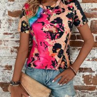 Дамска тениска с кръгло деколте и къс ръкав с леопардов принт, 4цвята , снимка 14 - Тениски - 41497389