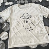 Бяла тениска с космически кораб , снимка 1 - Тениски - 41328855
