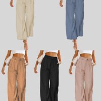 Ежедневни дамски широки панталони с копчета и джобове с висока талия, 5цвята - 024, снимка 1 - Панталони - 40956746