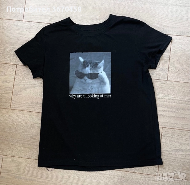 Дамска тениска L размер с принт еластична, снимка 1