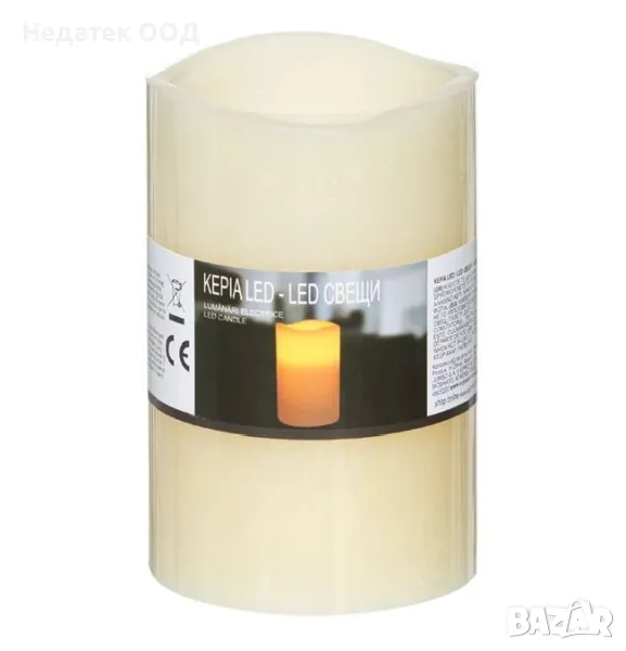 Декоративна, Батерийна, LED свещ,  Ø8x12cm , снимка 1