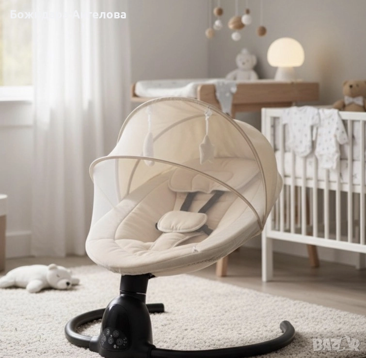 Интелигентен бебешки шезлонг с Bluetooth, дистанционно управление и автоматично люлеене, снимка 1