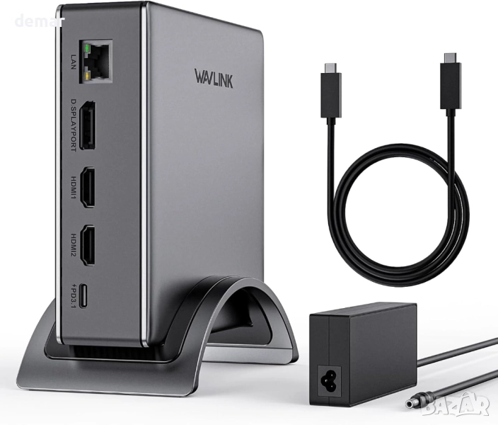 Докинг станция за лаптоп, WAVLINK PD3.1, 2*HDMI + DP, USB-C 10Gb, снимка 1