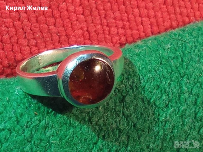 КЕХЛИБАРЕН СРЕБЪРЕН ПРЪСТЕН СРЕБРО 925 с НАТУРАЛЕН БАЛТИЙСКИ КЕХЛИБАР МАЙСТОРСКА РЕТРО РАБОТА 42081, снимка 1
