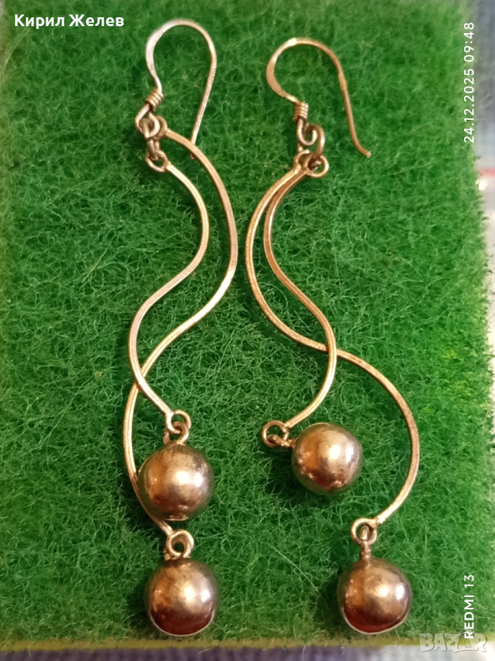 Винтидж артистични сребърни обеци с топчета майсторска изработка 32411, снимка 1