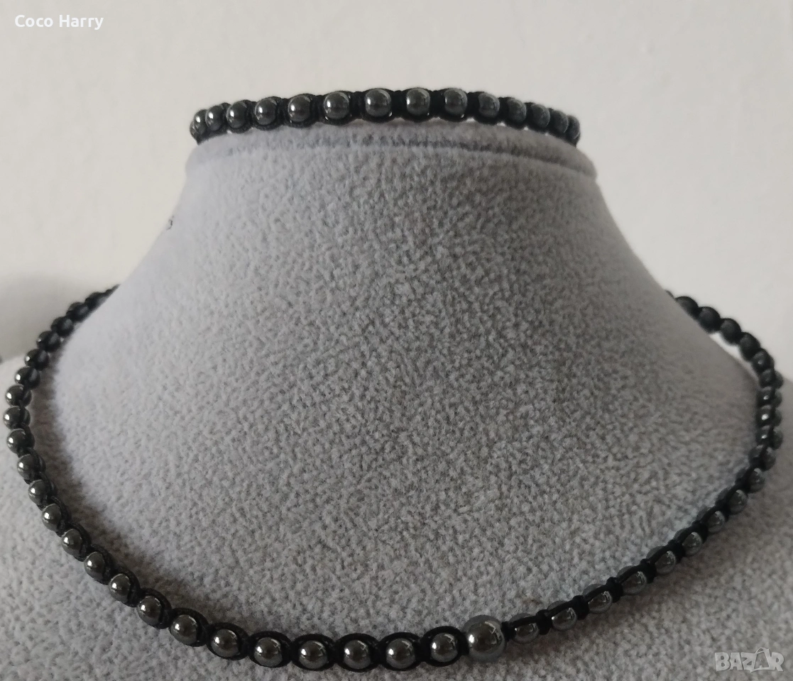 Комплект гривна и чокър с Хематит,ръчна изработка , снимка 1