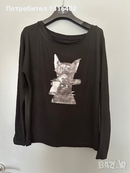 Черна блуза със щампа, размер S, снимка 1