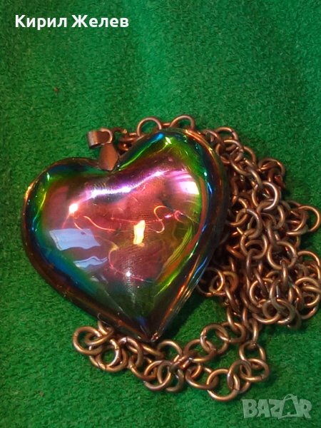 СТАР СЪРЦЕВИДЕН ВИНТИДЖ МЕДАЛЬОН КОЛИЕ ЦВЕТЕН КРИСТАЛ БРОНЗ ВЕРИЖКА МНОГО КРАСИВО КОЛИЕ 24791, снимка 1