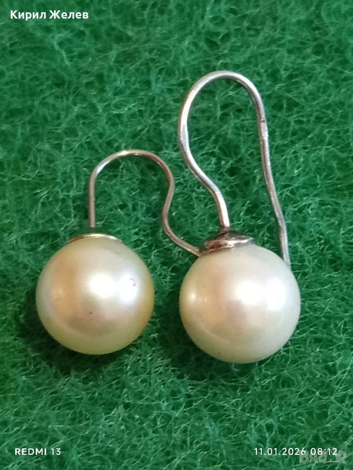Винтидж сребърни обеци с естествени Перли ювелирна изработка Ретро Арт бижу 52759, снимка 1