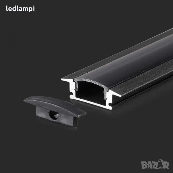 Алуминиев Профил Черен За Вграждане За LED Лента 2000х24,7х7mm MILKY, снимка 1