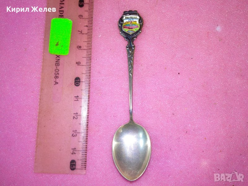 Bad Füssing СТАРА НЕМСКА КОЛЕКЦИОНЕРСКА ЕМАЙЛИРАНА СРЕБЪРНА ЛЪЖИЧКА За КАФЕ СРЕБРО 800 ПРОБА 42998, снимка 1