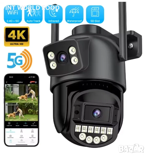 5K 10MP HD IP WiFi PTZ Kамера Двоен обектив с двоен екран AI автоматично проследяване P2P O-KAM APP, снимка 1