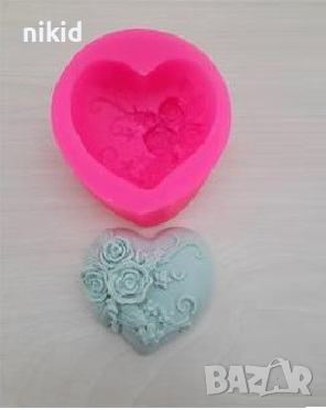 Сърце с рози и декорация силиконов молд форма фондан шоколад гипс смола сапун , снимка 1