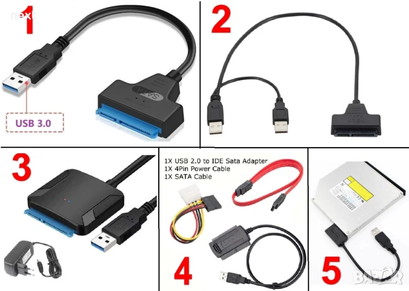 USB кабел за връзка към твърд диск 2.5"/3,5" SATA/IDE HDD/SSD/DVD, снимка 1