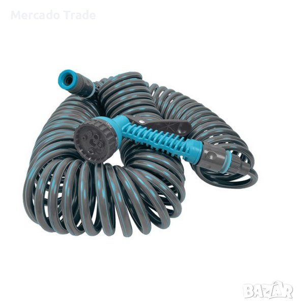 Маркуч Mercado Trade, За поливане, Спирал, 4 аксесоара, 7 функции, 20м, Сив, снимка 1