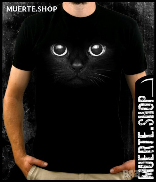 Черна тениска с щампа BLACK CAT EYES, снимка 1