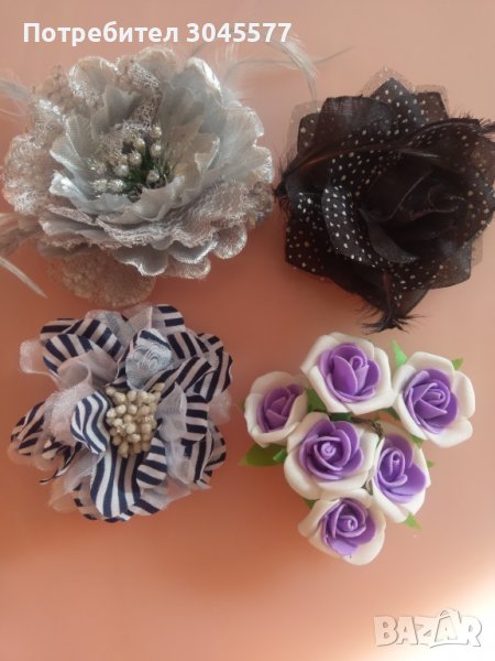 Брошка цветя изкуствени, 4 броя - бижута, снимка 1