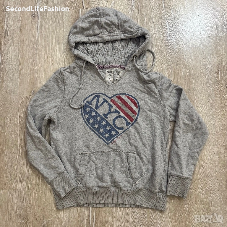 Дамски суитшърт Tommy Hilfiger с качулка и американско знаме New York размер XS, сив, снимка 1