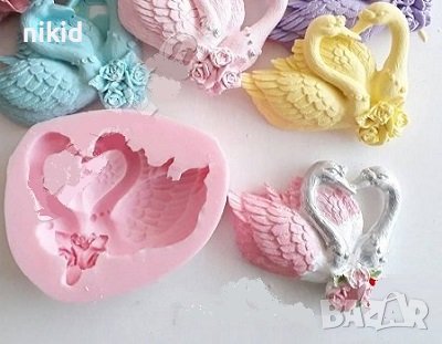 2 Влюбени лебеда лебеди лебед силиконов молд форма фондан гипс шоколад декор, снимка 1