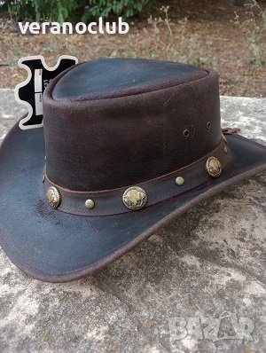 Каубойска шапка Естествена кожа Златисти катарами, снимка 1