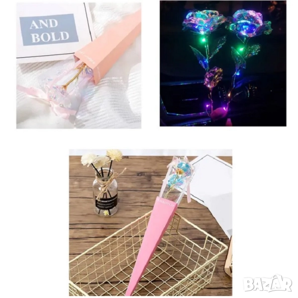 Холограмна роза с LED лампички в луксозна опаковка, снимка 1
