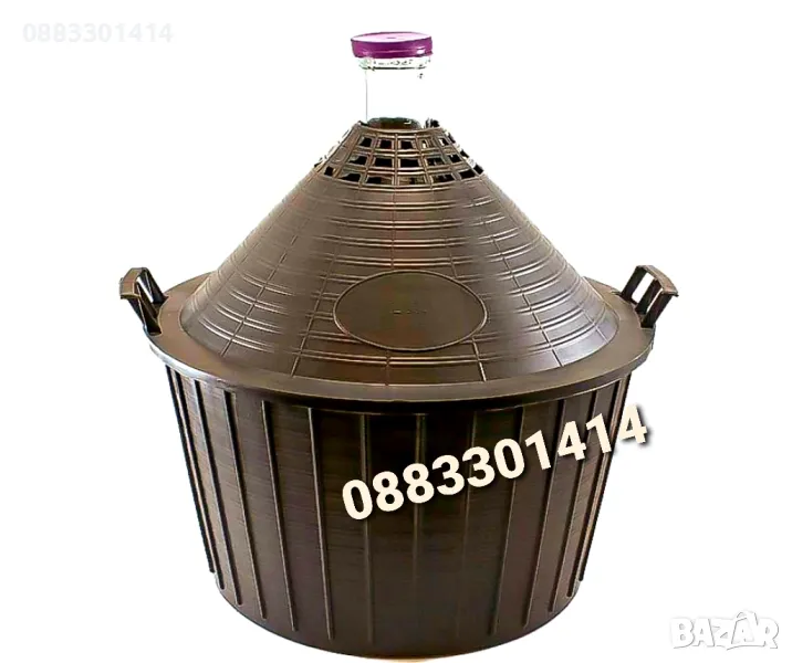 Стъклена дамаджана в кош с дръжки , снимка 1