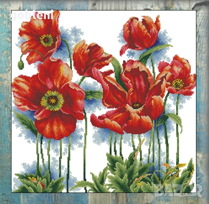 гоблен "ГРАДИНСКИ МАК" Д46; шев ;1:1; размери 30*30; 33 цвята; 33 лв., снимка 1