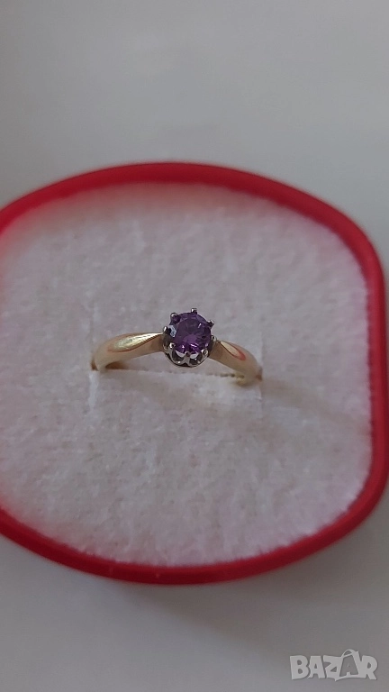 Златен пръстен с аметист, снимка 1
