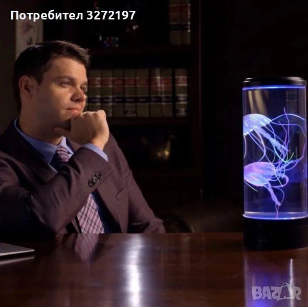LED нощна лампа - аквариум с две синтетични медузи,пет цвята, снимка 1
