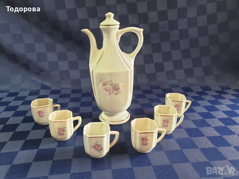 Стар порцеланов сервиз за греяна ракия,ликьор-Развитие,с.Калейца, снимка 1