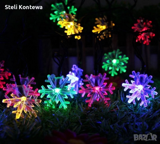 Многоцветни коледни LED лампички със снежинки , снимка 1