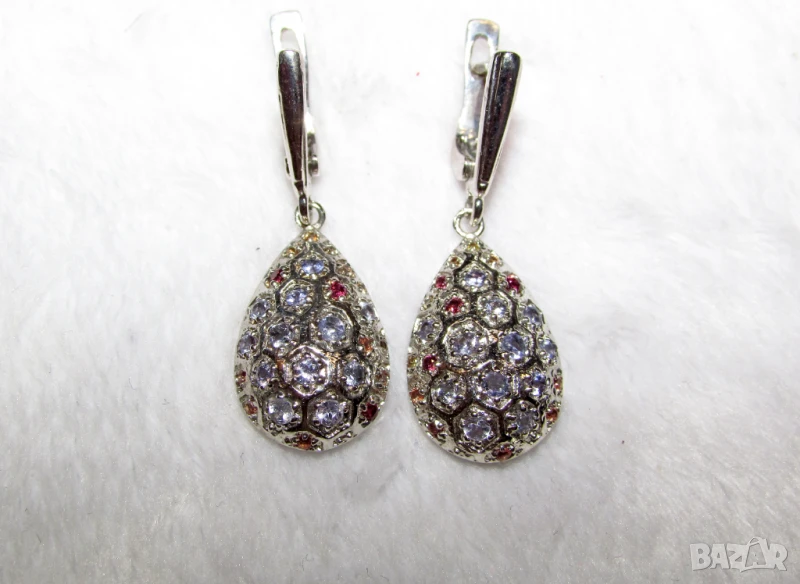 925 сребърни обеци с танзанит и гранат родолит, подходящи за подарък, снимка 1