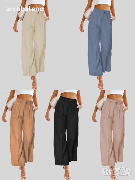 Ежедневни дамски широки панталони с копчета и джобове с висока талия, 5цвята - 024, снимка 1