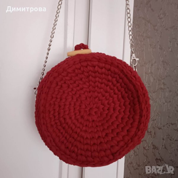 Дамска плетена червена чанта, снимка 1