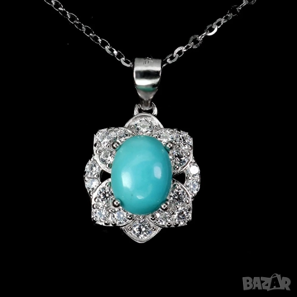 925 сребърно малко колие с тюркоаз 8х6мм, подходящо за подарък V10, снимка 1