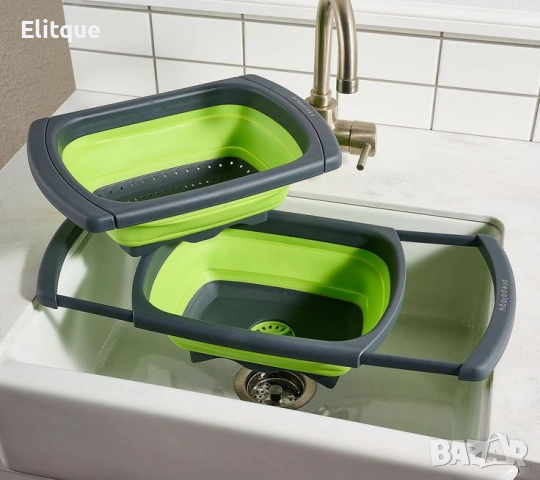 Сгъваема правоъгълна кошница за измиване и изцеждане на плодове и зеленчуци