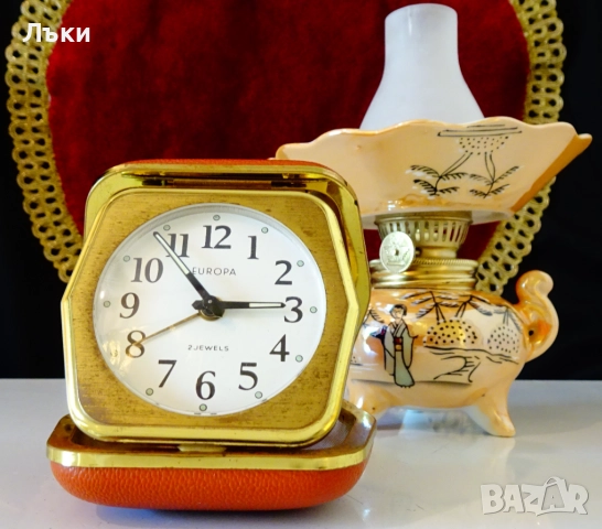 Механичен настолен часовник будилник,рубини,кожа. , снимка 9 - Антикварни и старинни предмети - 51488334