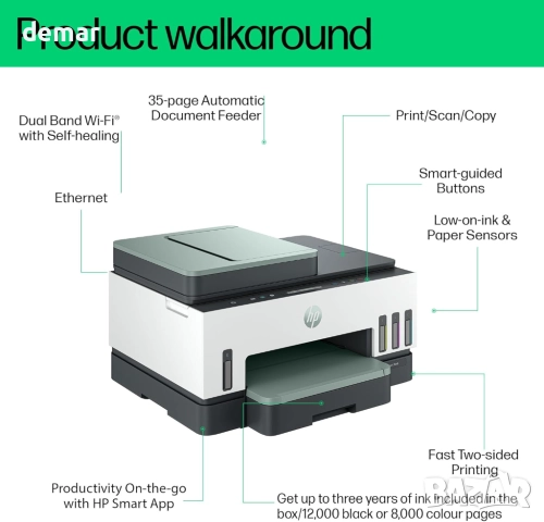 Многофункционален принтер HP Smart Tank 7307, цветен, безжичен, снимка 2 - Принтери, копири, скенери - 52403649