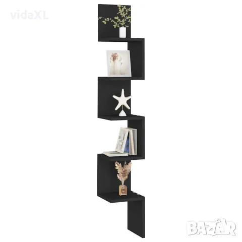 vidaXL Стенен ъглов рафт, черен, 20x20x127,5 см, инженерно дърво, снимка 7 - Ракли - 56147781