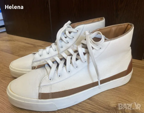 Мъжки високи кецове Zara бели с кафяв Кант размер 44, снимка 2 - Кецове - 56114547