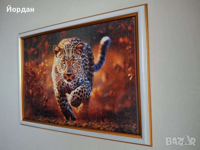 Картина-пъзел с Леопард в стилна рамка - 500 части, уникален декор, снимка 2 - Картини - 53184841