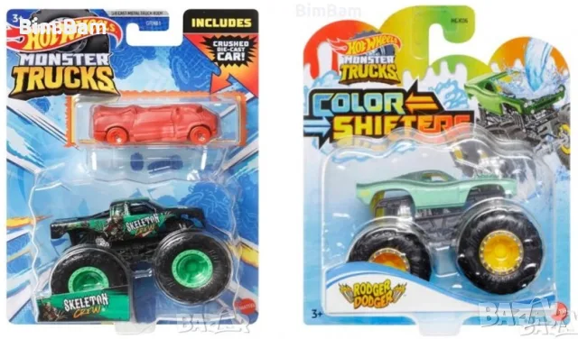 Комплект HOT WHEELS-бъги Monster Trucks и количка Skeleton Crew / Бъги Rodger Dodger Color Shifters